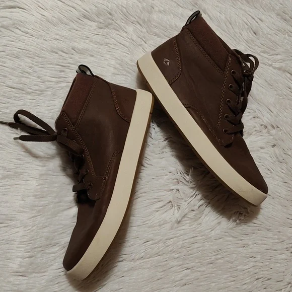 Sperry Boys Cruise Mid Top Siders Sneakers Brown Faux Leather Lace Up Shoes 3.5 - Picture 2 of 11